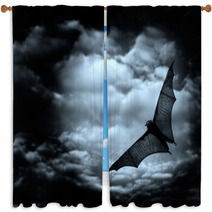 Bat Flying In The Dark Cloudy Sky Window Curtains 6795024