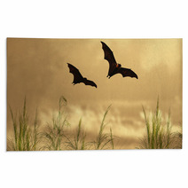 Bat Silhouettes In Sunset Time Rugs 100406225