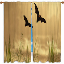 Bat Silhouettes In Sunset Time Window Curtains 100406225
