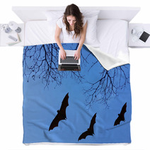 Bats Silhouettes And Beautiful Branch For Background Usage Blankets 83689231