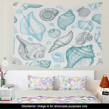 Beach Seashell Pattern Vector Seamless Pattern With Seashells Wall Art 87017775