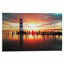 Beach Sunrise With Lighthouse Rugs 62630817
