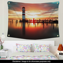 Beach Sunrise With Lighthouse Wall Art 62630817
