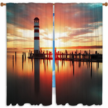 Beach Sunrise With Lighthouse Window Curtains 62630817