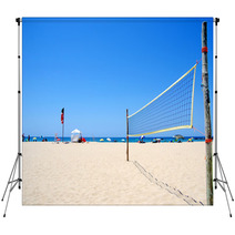 Beach Volleyball Net On Sandy Beach Backdrops 54185881