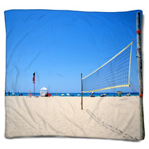 Beach Volleyball Net On Sandy Beach Blankets 54185881