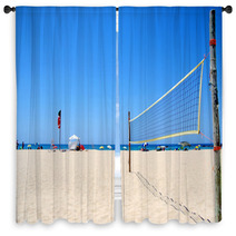 Beach Volleyball Net On Sandy Beach Window Curtains 54185881