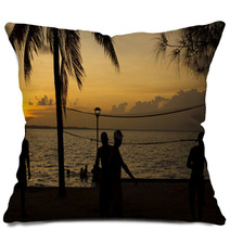 Beach Volleyball, Sunset On The Beach Pillows 36310446