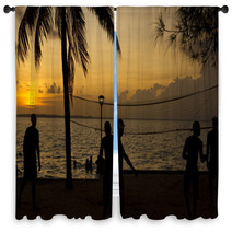 Beach Volleyball, Sunset On The Beach Window Curtains 36310446