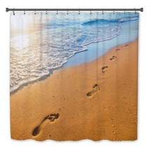 Beach Wave And Footprints At Sunset Time Bath Decor 112702409