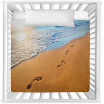 Beach Wave And Footprints At Sunset Time Nursery Decor 112702409