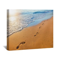Beach Wave And Footprints At Sunset Time Wall Art 112702409