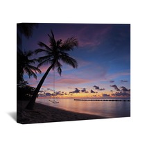 Beach With Palm Trees And Swing At Sunset, Maldives Island Wall Art 43593893