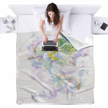 Beautiful Angel With Wings Watercolor Illustration Blankets 119013509