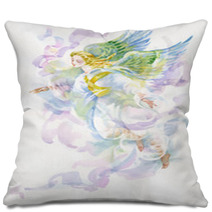 Beautiful Angel With Wings Watercolor Illustration Pillows 119013509