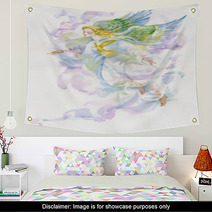Beautiful Angel With Wings Watercolor Illustration Wall Art 119013509
