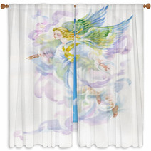 Beautiful Angel With Wings Watercolor Illustration Window Curtains 119013509