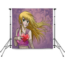 Beautiful Anime Girl Holding Heart - With Background Backdrops 29852449