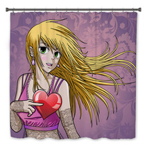 Beautiful Anime Girl Holding Heart - With Background Bath Decor 29852449