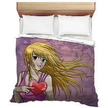 Beautiful Anime Girl Holding Heart - With Background Bedding 29852449