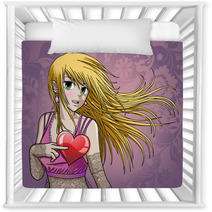 Beautiful Anime Girl Holding Heart - With Background Nursery Decor 29852449