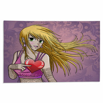 Beautiful Anime Girl Holding Heart - With Background Rugs 29852449