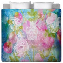 Beautiful Artistic Background With Romantic Pink Roses Bedding 130469199