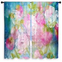 Beautiful Artistic Background With Romantic Pink Roses Window Curtains 130469199