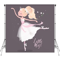 Beautiful Ballet Girl Ballerina In Crown With Flowers Floral Wreath Bouquet And Tied Bows Little Miss Lettering Backdrops 190927056