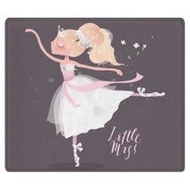 Beautiful Ballet Girl Ballerina In Crown With Flowers Floral Wreath Bouquet And Tied Bows Little Miss Lettering Rugs 190927056