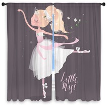 Beautiful Ballet Girl Ballerina In Crown With Flowers Floral Wreath Bouquet And Tied Bows Little Miss Lettering Window Curtains 190927056