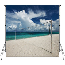 Beautiful Beach With Volleyball Net Backdrops 60872573