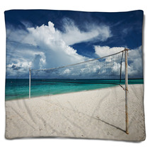 Beautiful Beach With Volleyball Net Blankets 60872573