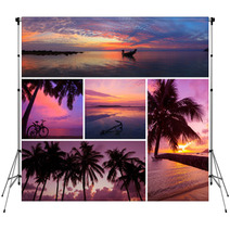 Beautiful Collage Of Tropical Sunset Images Backdrops 60015533