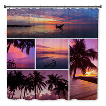 Beautiful Collage Of Tropical Sunset Images Bath Decor 60015533