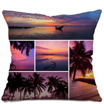 Beautiful Collage Of Tropical Sunset Images Pillows 60015533