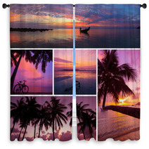 Beautiful Collage Of Tropical Sunset Images Window Curtains 60015533