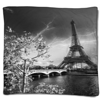 Beautiful Colors And Vegetation Near Eiffel Tower And Seine Rive Blankets 49149750