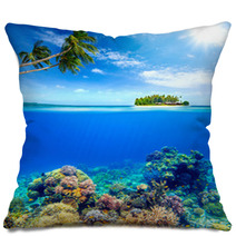 Beautiful Coral Reef On The Background Of A Small Island Pillows 65536024