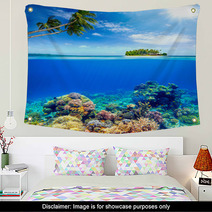 Beautiful Coral Reef On The Background Of A Small Island Wall Art 65536024