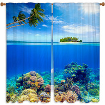 Beautiful Coral Reef On The Background Of A Small Island Window Curtains 65536024