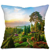 Beautiful Garden Of Colorful Flowers On Hill Pillows 63084671