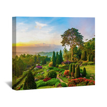 Beautiful Garden Of Colorful Flowers On Hill Wall Art 63084671