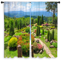Beautiful Garden Of Colorful Flowers On Hill Window Curtains 53812052