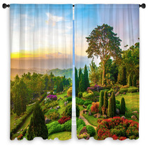 Beautiful Garden Of Colorful Flowers On Hill Window Curtains 63084671