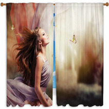 Beautiful Girl In Fantasy Mystical And Magical Spring Garden Window Curtains 49298048