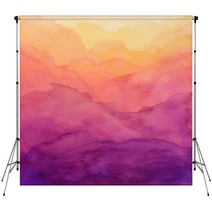 Beautiful Hues Of Yellow Gold Pink And Purple In Hand Painted Watercolor Background Design With Paint Bleed And Fringing In Colorful Sunrise Or Sunset Colors In Cloudy Shapes Backdrops 298359661