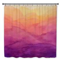 Beautiful Hues Of Yellow Gold Pink And Purple In Hand Painted Watercolor Background Design With Paint Bleed And Fringing In Colorful Sunrise Or Sunset Colors In Cloudy Shapes Bath Decor 298359661