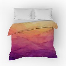 Beautiful Hues Of Yellow Gold Pink And Purple In Hand Painted Watercolor Background Design With Paint Bleed And Fringing In Colorful Sunrise Or Sunset Colors In Cloudy Shapes Bedding 298359661