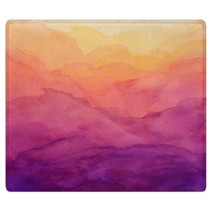 Beautiful Hues Of Yellow Gold Pink And Purple In Hand Painted Watercolor Background Design With Paint Bleed And Fringing In Colorful Sunrise Or Sunset Colors In Cloudy Shapes Rugs 298359661